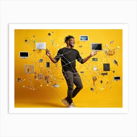 Young Black Man Surrounded By Technology Art Print