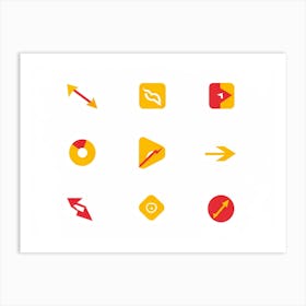 An Abstract Set Of Flat Design Navigation Icons Consisting Of Pointer With Red And Yellow Color Sche Art Print