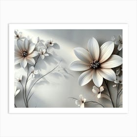 3d With Simple Floral Painting Light Gray Background 1 Art Print