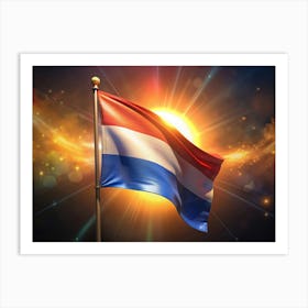 Waving Flag Of Luxembourg In Front Of A Bright Sun Art Print