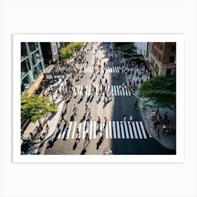 Arial Drone Perspective Of A Bustling City Groups Of Pedestrians Engaged In Social Interaction On S (1) Art Print