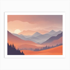 Misty mountains horizontal background in orange tone 111 Art Print