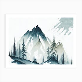 Mountain And Forest In Minimalist Watercolor Horizontal Composition 25 Art Print