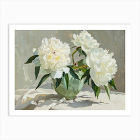 White Peonies In A Vase Art Print