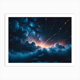 A Dramatic Night Sky With Swirling Clouds, Stars, And Streaks Of Light, Creating A Sense Of Cosmic Wonder And Mystery Art Print