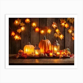 Autumn Themed Generative Light Decor Capturing The Essence Of Thanksgiving Watercolor Gourds And Pu Art Print