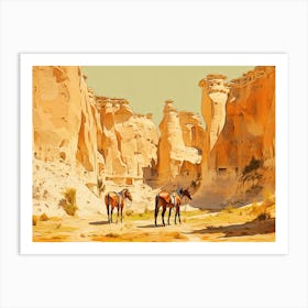 Horses Painting In Cappadocia, Turkey, Landscape 1 Art Print