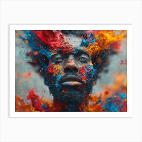 Psychedelic Portrait: Vibrant Expressions in Liquid Emulsion Color Splashed Man Art Print