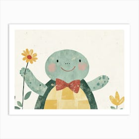 Little Turtle With Flowers Art Print