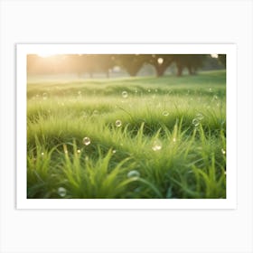 A Close Up Shot Of Soap Bubbles Floating In A Field Of Green Grass Art Print