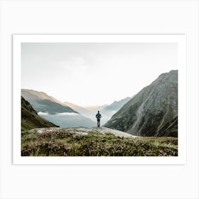 Person Standing On Top Of A Mountain Art Print