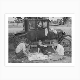 Migrant Workers Eating Dinner By The Side Of Their Car While They Are Camped Near Prague, Oklahoma, Lincoln Coun Art Print