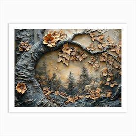 3d Relief Art With Painting Of Lifelike Tree Bark Textures And Woodland Beauty Of Natural Art Print