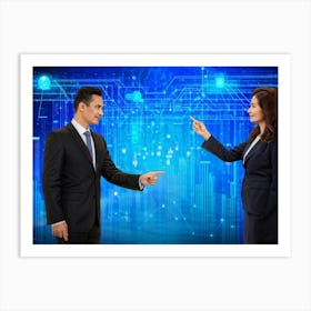 Abstract Concept Art Depicting A Cyberspace Scene Features A Businesswoman And A Man Without Detail (5) Art Print