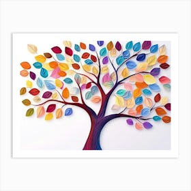 Colorful Tree With Leaves On Hanging Branches Of Blue, White And Golden 6 Art Print