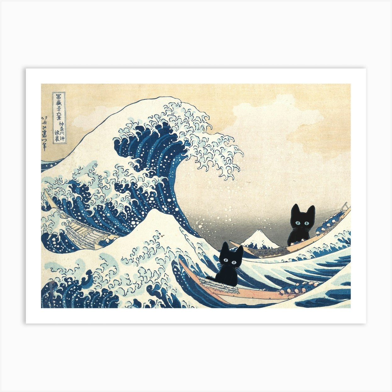 The Great Wave Off Kanagawa Art Print Cat Art Print