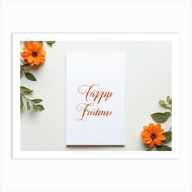 An Autumnal Thanksgiving Holiday Greeting Card In A Handwritten Calligraphy Design Vectorial Print (2) Art Print