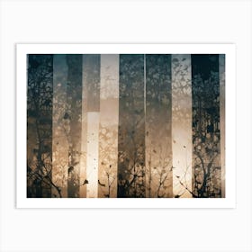 Abstract Image Of A Forest With Tall Trees In Silhouette, With A Blurred, Abstract Background Of Colorful Vertical Lines Art Print