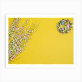 Easter Eggs On Yellow Background Art Print