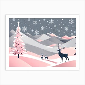 Christmas Tree And Deer, Rein deer, Christmas Tree art, Christmas Tree, Christmas vector art, Vector Art, Christmas art, Christmas Art Print