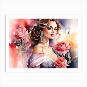 Woman With Roses Art Print