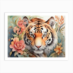 Vintage Tiger Floral Painting Art Print