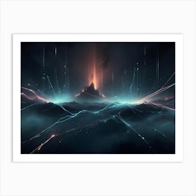 Abstract Cityscape With Glowing Lines And A Castle Art Print