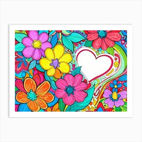 Colorful Flowers With Heart Art Print