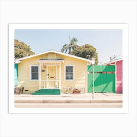 Los Angeles, USA I Pastel summer coastal beachfront houses photography on the Pacific West Coast at Venice beach under the palm trees to surf the beaches of California in a boho atmosphere summer sunny aesthetic Art Print