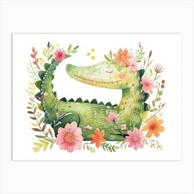 Little Floral Crocodile 2 Art Print