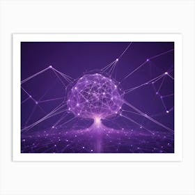 Abstract Image Of A Glowing, Purple Orb Connected To A Network Of Lines Art Print