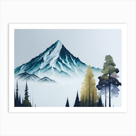 Mountain And Forest In Minimalist Watercolor Horizontal Composition 424 Art Print