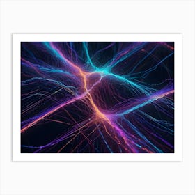 Abstract Background Of Glowing, Interconnected Lines And Particles In Vibrant Neon Colors, Representing Energy Flow Or Data Transmission Art Print