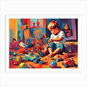 Little Boy Playing With Toys Art Print