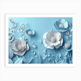 3d With Simple Floral Painting Light Blue Background 1 Art Print