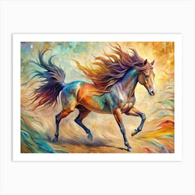 Colorful Horse Running In A Field 1 Art Print