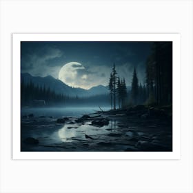 Full Moon Over A Lake Art Print