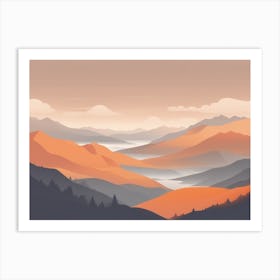 Misty mountains horizontal background in orange tone 107 Art Print