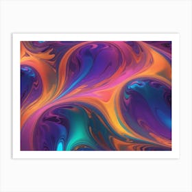 Abstract, Swirling, Colorful Liquid, Resembling Paint Or Oil, In Shades Of Purple, Blue, Orange, And Pink Art Print