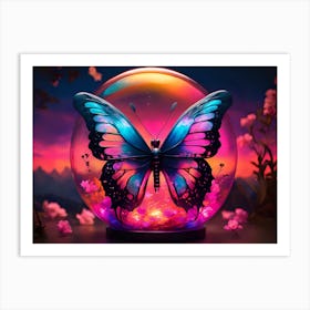 Fuchsia sky Butterfly Water Globe Art Print