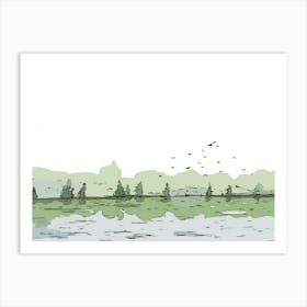 Pond With Trees Art Print