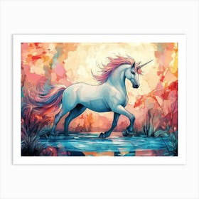 Fantasy Illustration Of A Wild Unicorn Horse 8 Art Print