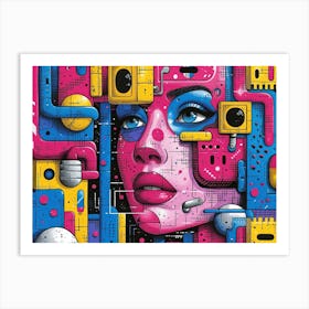 SynthGeo Shapes: A Cartoon Abstraction Psychedelic Art 1 Art Print