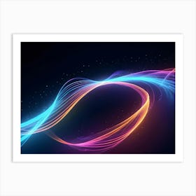 Abstract Image Of A Glowing Blue And Orange Wave Against A Black Background Art Print