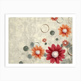 Circles And Flowers on Grunge Art Print