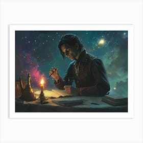 Poet Under Galaxy Moonlight Art Print