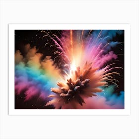 An Abstract Image Of A Colorful Explosion Of Smoke And Sparks Against A Black Background, Creating A Dramatic And Energetic Effect Art Print