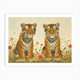 Floral Animal Illustration Bengal Tiger 3 Art Print