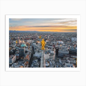 Aerial photography on statue of the Madonna on the spire of Duomo in Milano Art Print