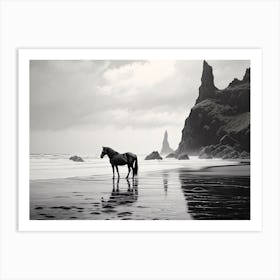 A Horse Oil Painting In Reynisfjara Beach, Iceland, Landscape 1 Art Print